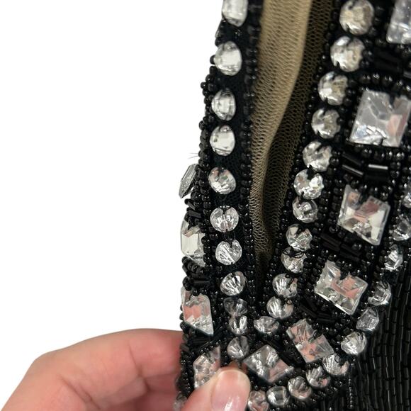 Aleta 738 Black Rhinestone Beaded Plunge Neckline Evening Mini Dress Womens 6 - Picture 10 of 10